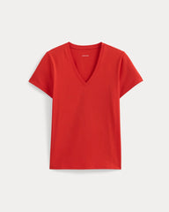 The Slim V-Neck Tee In Essential Cotton | Fiery Red