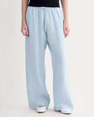 The Drawstring Pant In Linen | Sky Blue / White