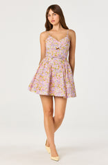 Isha Floral Sweetheart Mini Dress With Belt