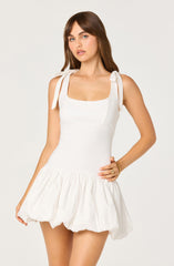 Kaci Bow Shoulder Mixed Media Bubble Mini Dress