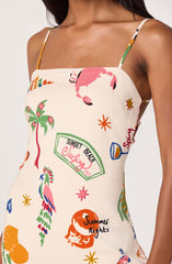 Valencia Novelty Print Open Back Mini Dress
