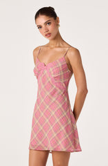 Kirsten Plaid Lace Trim Mini Dress