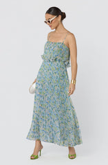 Makennah Plissé Floral Maxi Dress