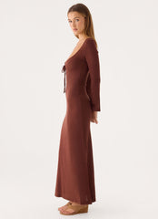 Amarise Knit Tie Front Maxi Dress - Chocolate