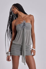 Brunelle Mini Dress with Feathers