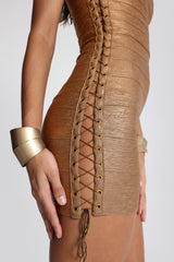 Idol Metallic Bandage Mini Dress in Bronze
