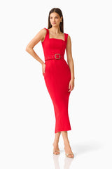 CURAAE Aris Midi Dress in Red