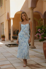 Azure Bloom Midi Dress Blue