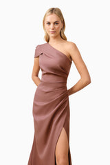 Klara One Shoulder Gown in Brown