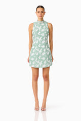 Lisette High Neck Mini Dress in Sea Green