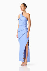 Floriana Asymmetric Gown in Cornflower Blue