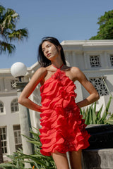 Yvette Halter Mini Dress in Vermilion Red