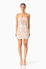Orvella Embellished Mini Dress in White & Beige