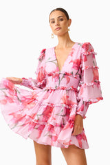 Fleuris Long Sleeve Mini Dress in Pink Floral