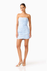Florencea Ruched Mini Dress in Powder Blue