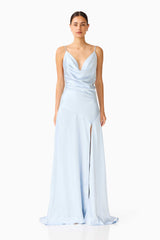Clementine Cowl Neck Gown in Pale Blue