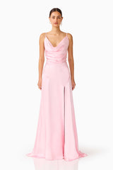 Clementine Cowl Neck Gown in Pale Pink