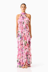 Solene Halter Gown in Pink Floral
