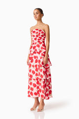 Melia Tiered Gown in Pink & Red Floral