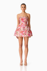 Floralie Strapless Mini Dress in Pink Floral