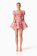 Floralie Short Sleeve Mini Dress in Pink Floral