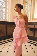 Briallen Jacquard Midi Dress in Pink