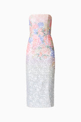 Lurea Strapless Midi Dress in Pink Floral