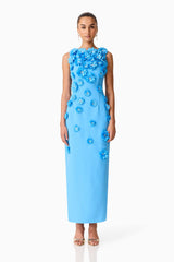 Dali Floral Applique Gown in Blue
