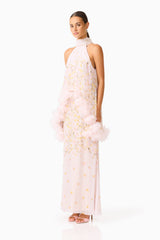 Tulsia Floral Cape Maxi Dress in Pink