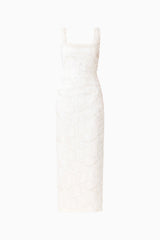 Elowen Floral Applique Midi Dress in White