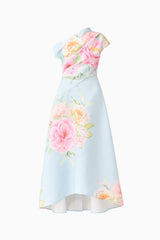 Harper Asymmetrical Gown in Baby Blue Floral