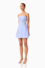 Mira Strapless Mini Dress in Blue