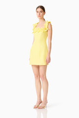 Cara Square Neck Mini Dress in Yellow