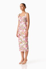 Neve Applique Midi Dress in Pink Floral