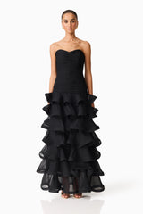 Evelin Tiered Gown in Black