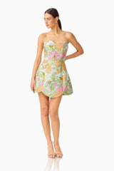 Noralyn Strapless Mini Dress in Green Floral