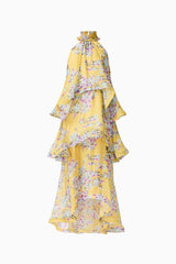 Briony Tiered Gown in Yellow Floral