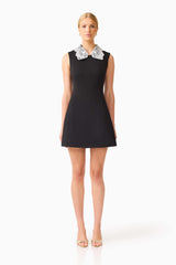 Elysia Lace Collar Mini Dress in Black