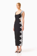 Elysia Lace Midi Dress in Black