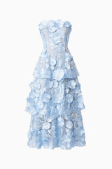 Selene Maxi Tiered 3D Dress In Blue