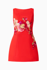 Fleurisca Embroidered A-Line Mini Dress in Scarlet Red
