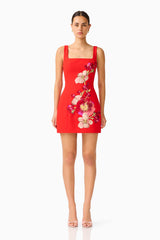 Fleurisca Embroidered Party Mini Dress in Scarlet Red