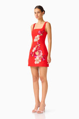Fleurisca Embroidered Party Mini Dress in Scarlet Red
