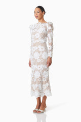 Autumn Long Sleeve Midi Dress In White