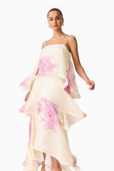 Rova Tiered Gown in Cream & Pink Floral