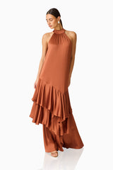 Varella Halter Gown in Chestnut Brown