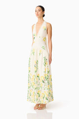 Hana Halter Gown in Lemon Print