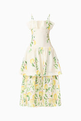 Hana Tiered Maxi Dress in Lemon Print