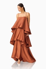 Tilly Tiered Maxi Dress in Chestnut Brown