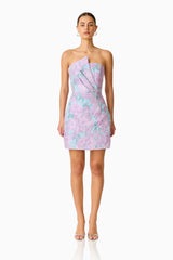 Patricia Strapless Mini Dress in Blue & Purple Floral